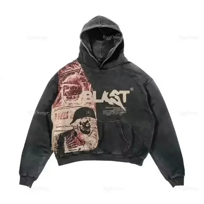 American street retro Y2K unisex demon 3D printed fabric heavy-duty loose fitting hooded sweatshirt jacket