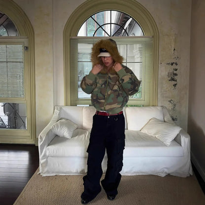 Men s Winter Coat Warm Double Sided Camouflage Jacket Thick Cotton Parka with Fur Collar Outdoor Military Style Trench Coat