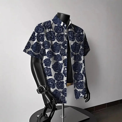 American Vintage Floral 3D Print Hawaiian Style Loose Short Sleeve Shirt