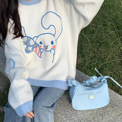 Anime Cinnamoroll Women Sweater Sanrio My Melody Kawaii Autumn Winter Preppy Student Girl Sweater Round Neck Tops Loose Sweet