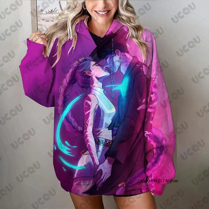 Autumn Fashion Kawaii KPop Demon Hunters Print Hoodies For Women Long Sleeve Sweatshirts Casual Pullover Oversized Y2K Tops