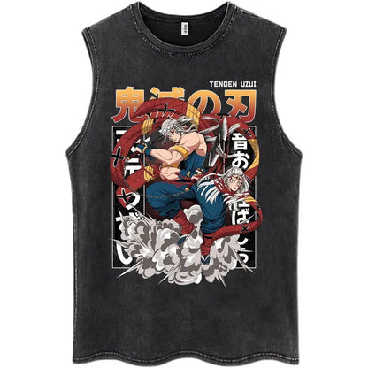 Japan Anime Demon Slayer Washed Tank Tops Hashibira Inosuke The Boar Face Manga T Shirt Men Women Loose Cotton Sleeveless Tshirt