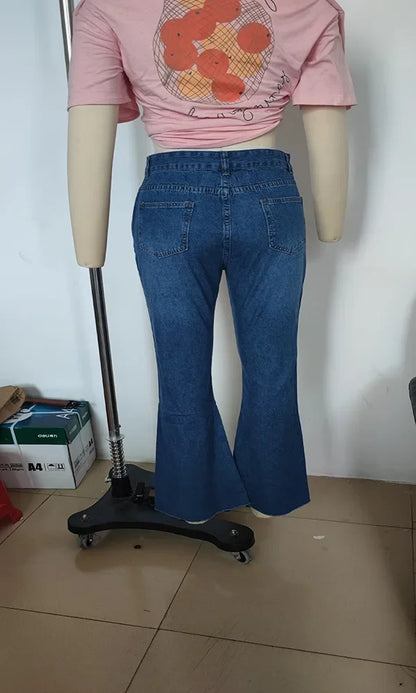 Women's Spring and Fall New Fashion Casual Ripped High-waisted Slightly Flared Pants Jeans Slim-fit Wash Jeans Long Pants Y2k