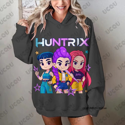 Autumn Fashion Kawaii KPop Demon Hunters Print Hoodies For Women Long Sleeve Sweatshirts Casual Pullover Oversized Y2K Tops