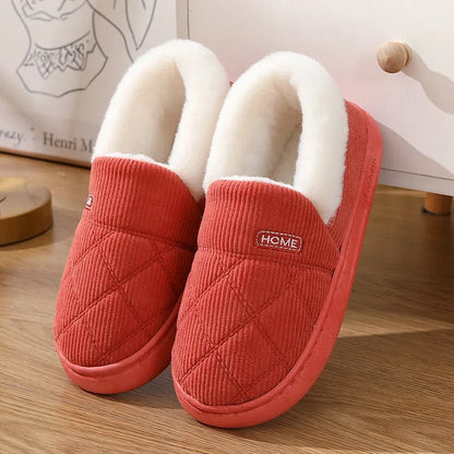 New Corduroy Cotton Slippers for Women Home Warm Shoes Soft Plush Anti-slip Couples Indoor Warm Non-slip Slides Footwear 2024