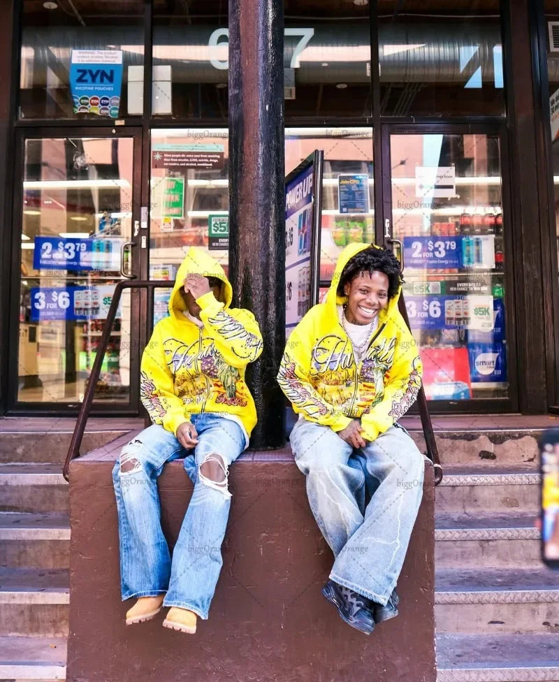 American Retro Letter Casual Loose Zipper Hoodie Men New Street Hip-hop Fashion Y2K Harajuku Oversized Sweatshirt Women