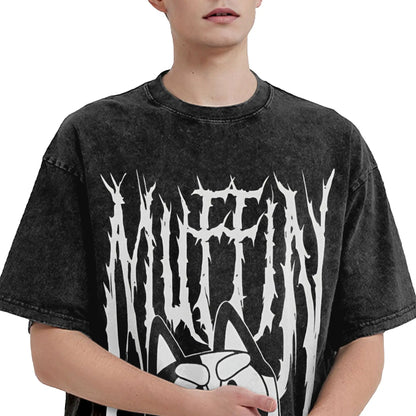 Cute Rock Muffin Graphic T Shirts Hip Hop Fashion Washed T-Shirts Short Sleeve Tee Shirt for Men Women Cotton Summer Clothing