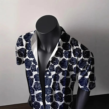 American Vintage Floral 3D Print Hawaiian Style Loose Short Sleeve Shirt