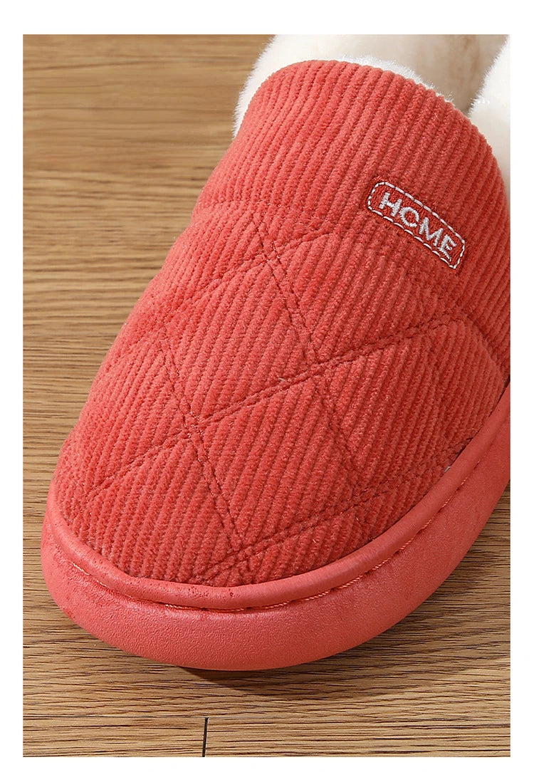 New Corduroy Cotton Slippers for Women Home Warm Shoes Soft Plush Anti-slip Couples Indoor Warm Non-slip Slides Footwear 2024