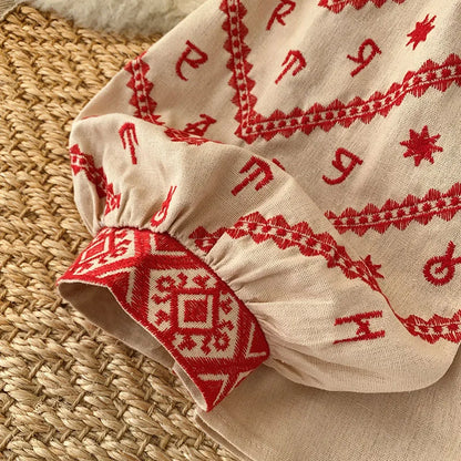 New Women's Bohemia Blouse Embroidered Autumn Spring O-neck Collar Bow Tie Lantern Sleeve Top Blusas Mujer Female Tops BL021