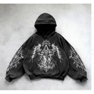 Autumn Winter Dark Streetwear Hoodie for Men Loose Fit Sports Sweatshirt with Kangaroo Pocket Men's and women's Anime Hoodie