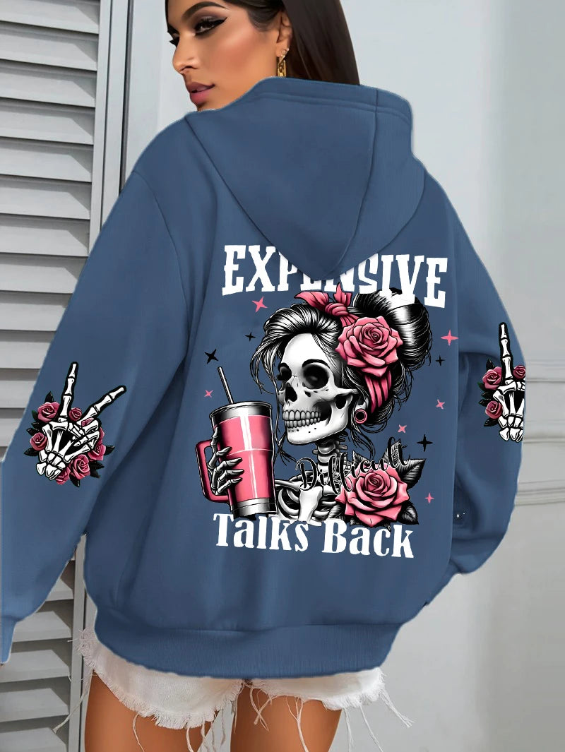 Expensive Talks Back Funny Printing Womens Hoodie Loose Multicolor Pullovers Fleece Autumn Sportswear Casual Pocket Hoody