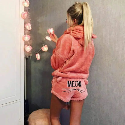 Fall Hot Sale Of The Season Women's Cat Embroidery Sleepwear Hoodie Casual Set Two-Piece Set Polyester Fiber Full Sleeve Length