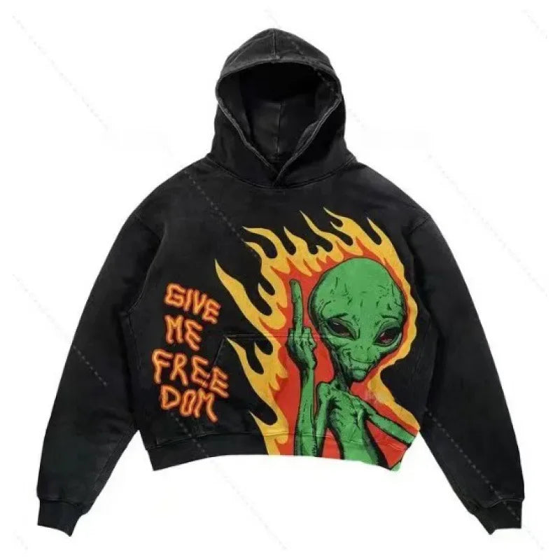 Y2khooded Sweatshirt Harajuku Style Hooded Shirt Hip Hop Vintage Loose Fit Polo Shirt Oversized Hooded