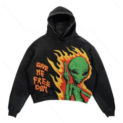 Y2khooded Sweatshirt Harajuku Style Hooded Shirt Hip Hop Vintage Loose Fit Polo Shirt Oversized Hooded