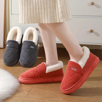 New Corduroy Cotton Slippers for Women Home Warm Shoes Soft Plush Anti-slip Couples Indoor Warm Non-slip Slides Footwear 2024