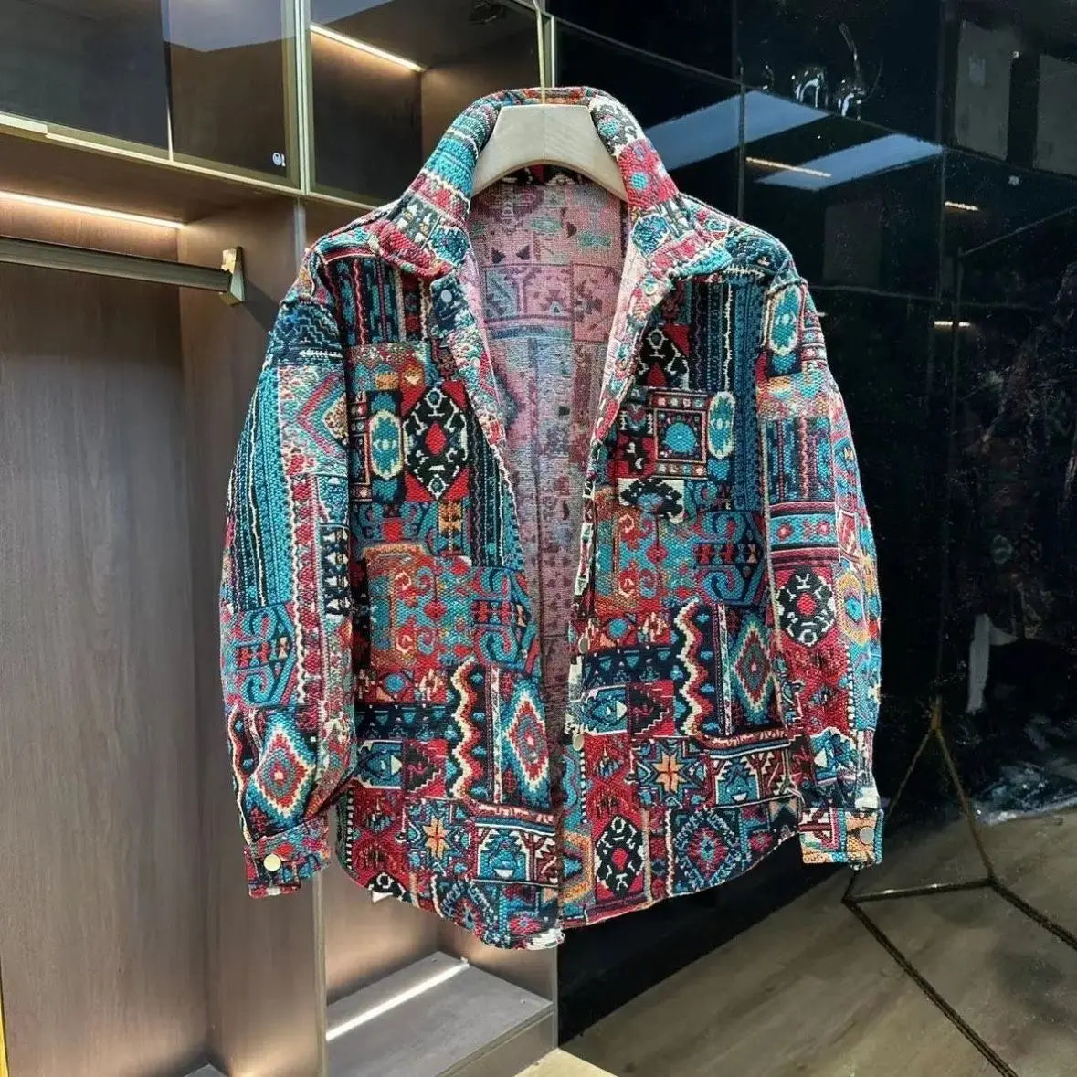 Famous Style Jacquard Casual Lapel Shirt Jacket for Men's Autumn New Versatile Loose Dovetail Warm Cotton Jacket