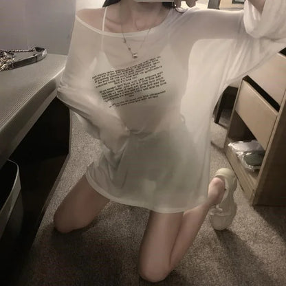 Korean Style Summer Clothing Loose T-shirts for Women Letter Pattern Simple Design Thin All-match Young Students Tops New Trendy