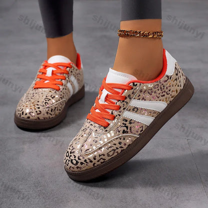 Sneakers Women 2025 New Fashion Outdoor Lace-up Leopard Casual Shoes Female Lightweight Comfortable Non Slip Flat Shoes