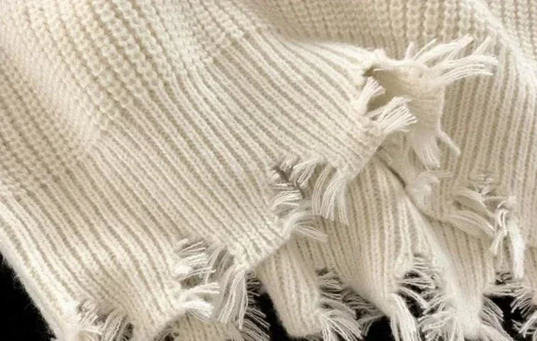 Men's Clothing Pullovers Beige Knit Sweater Male Torn with Holes Solid Color Patchwork Plain Loose Fit Korean Autumn Clothes X A