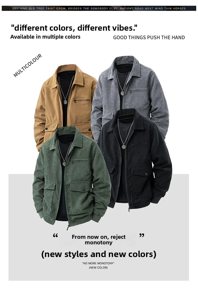 2025 new men's corduroy jacket spring and autumn fashion casual comfortable coat skin-friendly soft and warm jacket