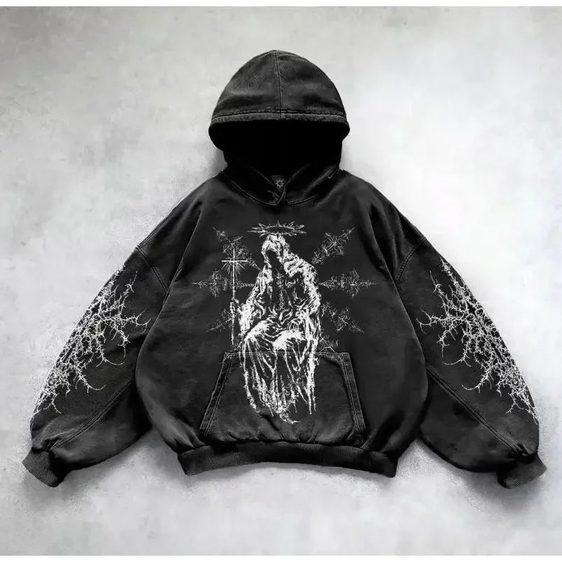 Autumn Winter Dark Streetwear Hoodie for Men Loose Fit Sports Sweatshirt with Kangaroo Pocket Men's and women's Anime Hoodie