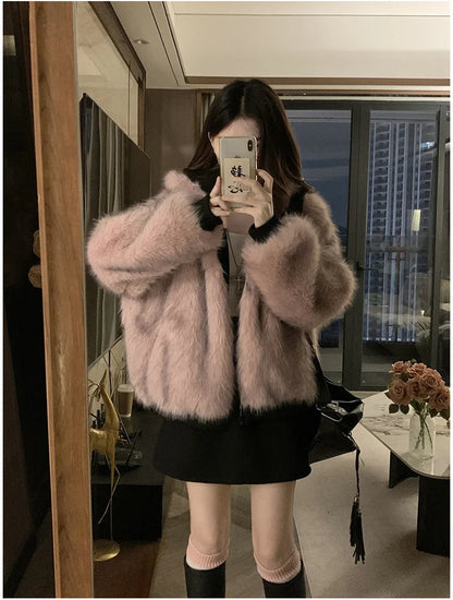 Double Sided Winter Coat Women Clothing Imitation Mink Fur Fur Hooded Cotton Jacket Female Warm Cotton-padded Clothes Outerwea