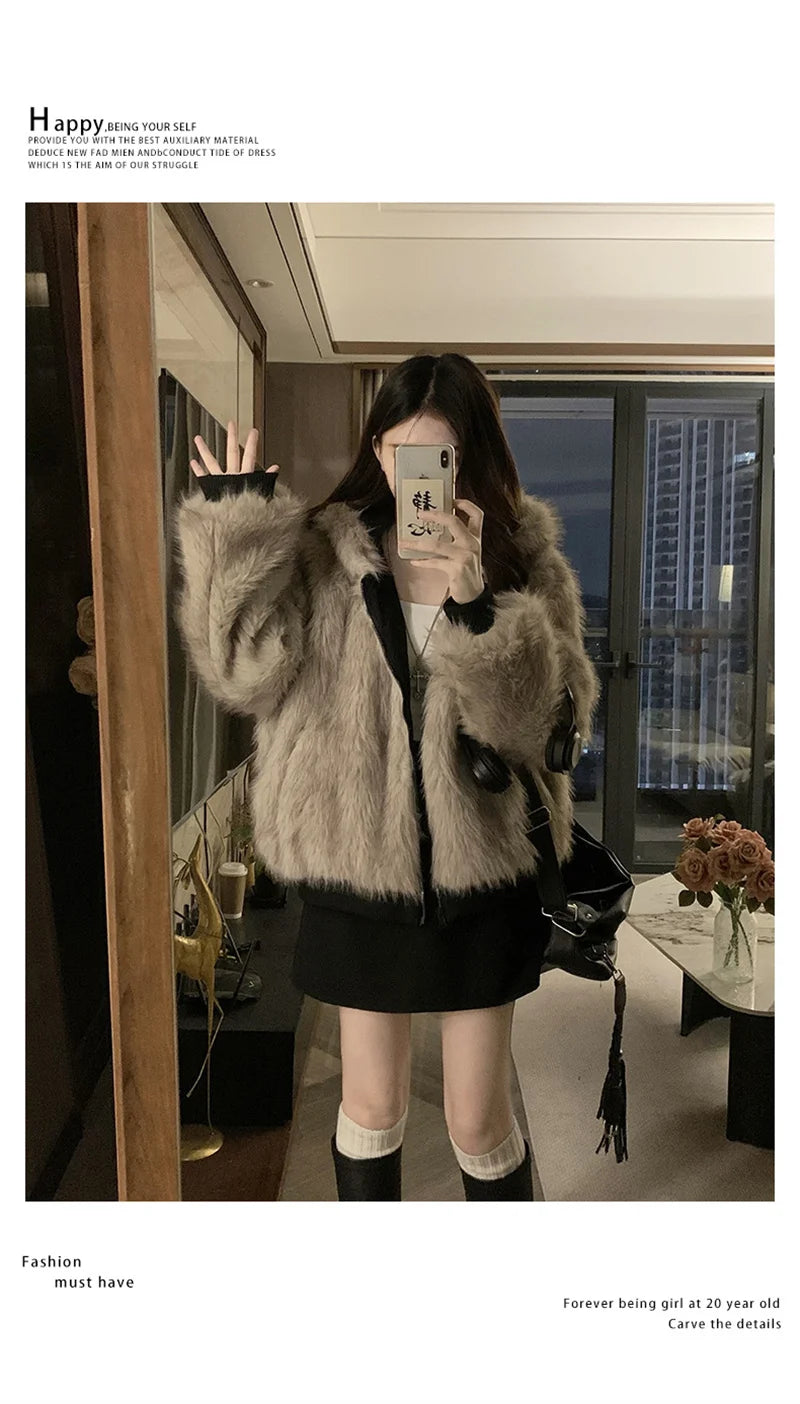 Double Sided Winter Coat Women Clothing Imitation Mink Fur Fur Hooded Cotton Jacket Female Warm Cotton-padded Clothes Outerwea