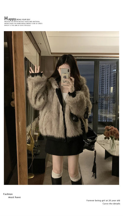 Double Sided Winter Coat Women Clothing Imitation Mink Fur Fur Hooded Cotton Jacket Female Warm Cotton-padded Clothes Outerwea