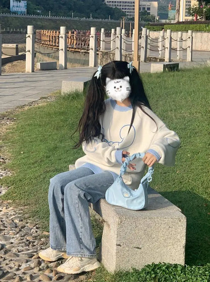 Anime Cinnamoroll Women Sweater Sanrio My Melody Kawaii Autumn Winter Preppy Student Girl Sweater Round Neck Tops Loose Sweet