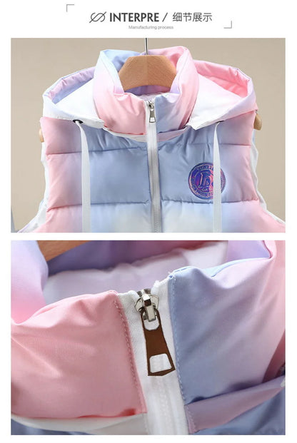 Autumn Winter New Light Thin Standing Collar Down Cotton Vest Women's Slim Fashion Sleeveless Warm Gradient Waistcoat Female