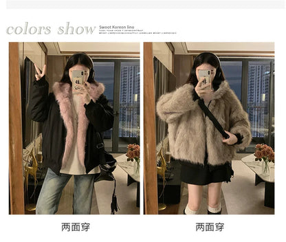 Double Sided Winter Coat Women Clothing Imitation Mink Fur Fur Hooded Cotton Jacket Female Warm Cotton-padded Clothes Outerwea