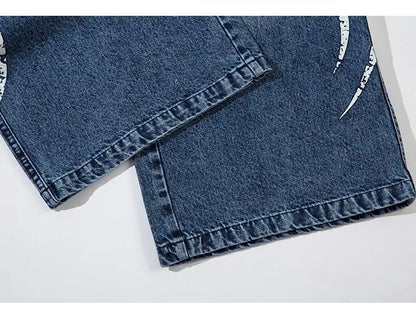 American Vintage Splicing High Street Jeans Autumn Woman Street Harajuku Hip Hop Baggy Jeans Printed Casual Wide-leg Denim Pant