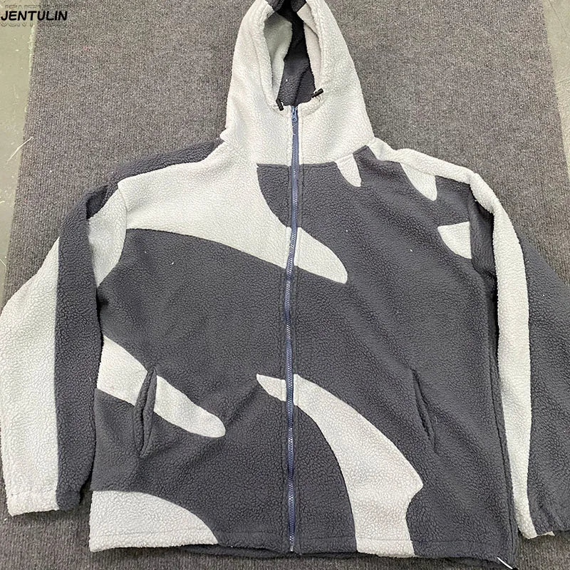 High street Y2K Fashion Men's and Women's Hip Hop Patch Retro Zipper Hoodie Spring Autumn Women's Cashmere Loose Casual Jacket