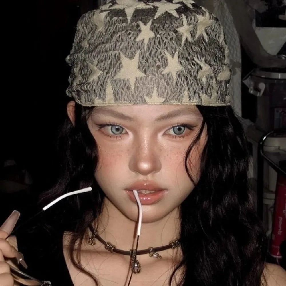 Headwear Wasteland Style Star Hair Scarf Soft Wrap Hip Hop Y2K Hip Scarf Punk Triangular Knitted Tube Top Streetwear