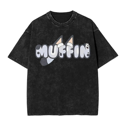 Cute Rock Muffin Graphic T Shirts Hip Hop Fashion Washed T-Shirts Short Sleeve Tee Shirt for Men Women Cotton Summer Clothing