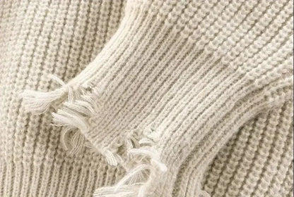 Men's Clothing Pullovers Beige Knit Sweater Male Torn with Holes Solid Color Patchwork Plain Loose Fit Korean Autumn Clothes X A