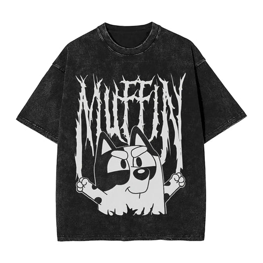 Cute Rock Muffin Graphic T Shirts Hip Hop Fashion Washed T-Shirts Short Sleeve Tee Shirt for Men Women Cotton Summer Clothing