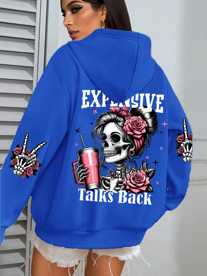 Expensive Talks Back Funny Printing Womens Hoodie Loose Multicolor Pullovers Fleece Autumn Sportswear Casual Pocket Hoody