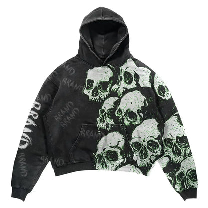 American street retro Y2K unisex demon 3D printed fabric heavy-duty loose fitting hooded sweatshirt jacket