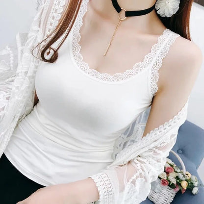 Casual U Neck Summer Tank Tops Sleeveless Slim Fitted Tops Underwear With Lace Vest Corset for Women
