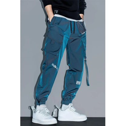 Thin Streetwear Casual Pants Men Ribbons Harem Jogging Pants Male Slim Fit Spring Cargo Pants Multi-Pockets Women Trouser K1299