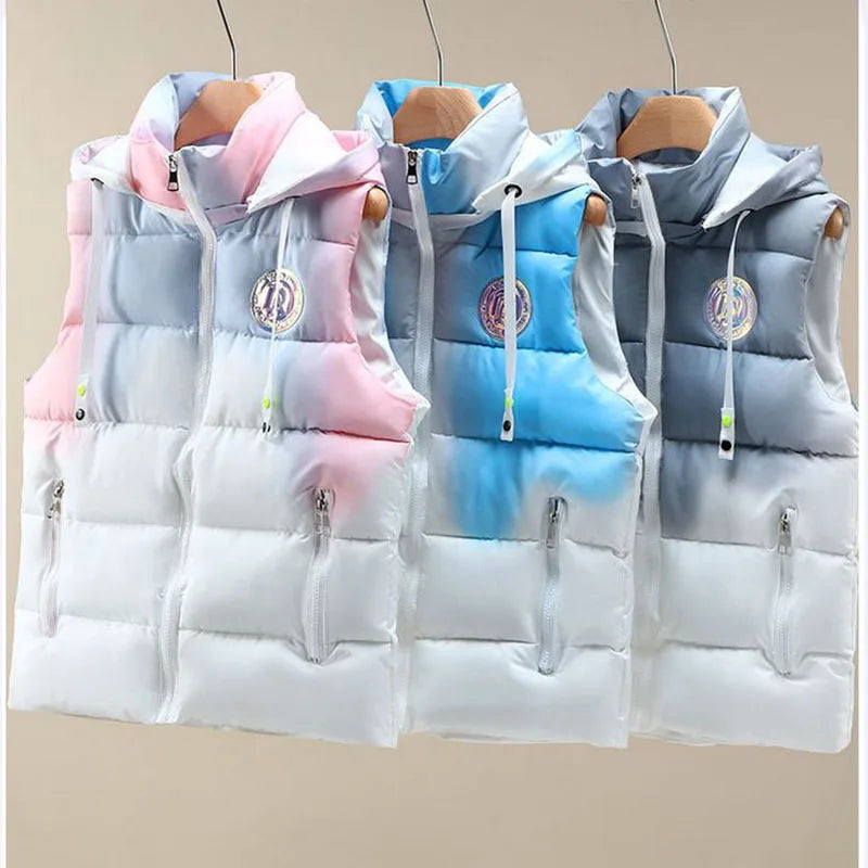 Autumn Winter New Light Thin Standing Collar Down Cotton Vest Women's Slim Fashion Sleeveless Warm Gradient Waistcoat Female