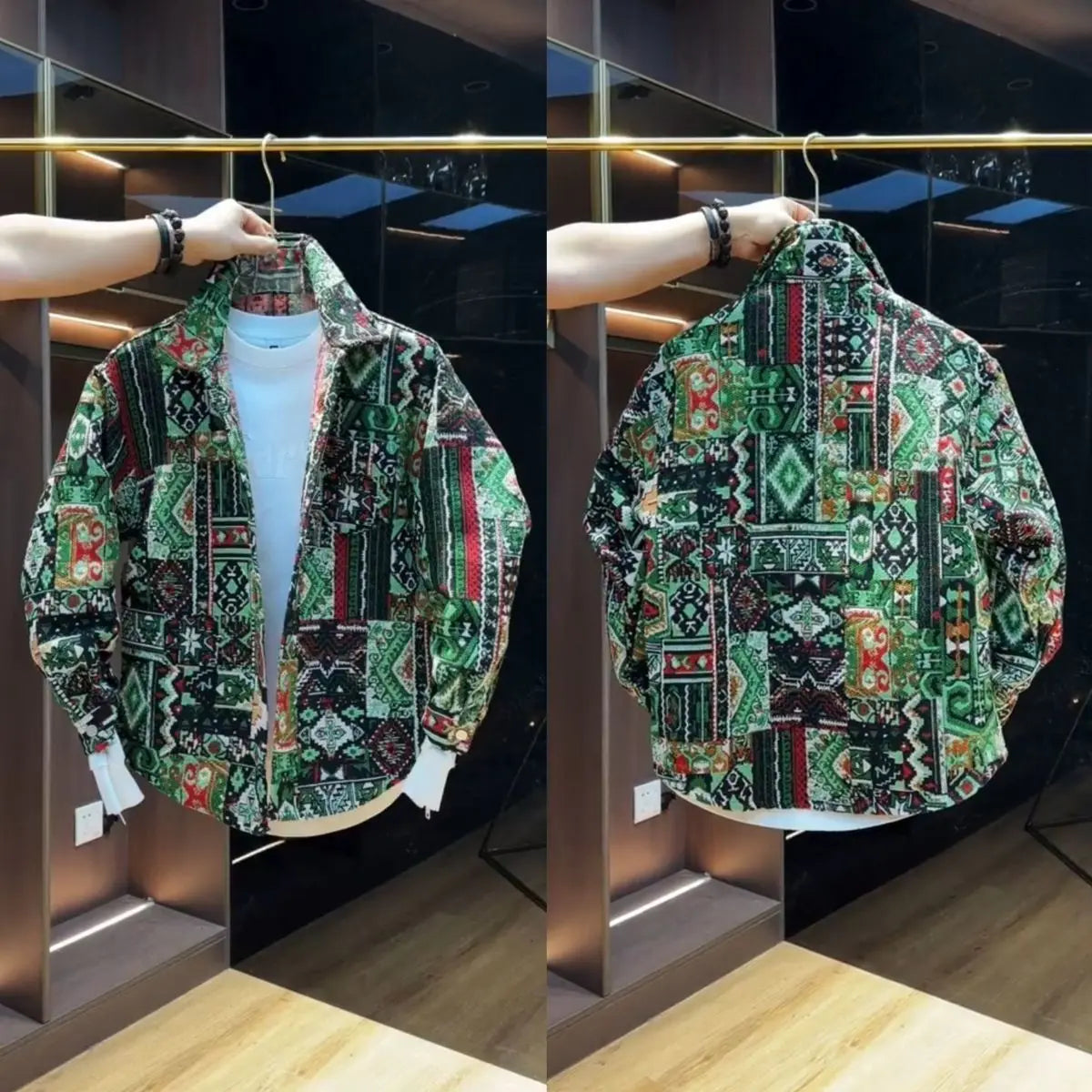 Famous Style Jacquard Casual Lapel Shirt Jacket for Men's Autumn New Versatile Loose Dovetail Warm Cotton Jacket