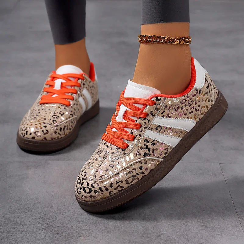 Sneakers Women 2025 New Fashion Outdoor Lace-up Leopard Casual Shoes Female Lightweight Comfortable Non Slip Flat Shoes