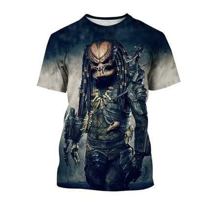 Summer Hip-hop Street Clothing Outdoor Breathable 3D Printed Predator Graphic Men's T-shirt Fashionable O-neck Short Sleeve Tops