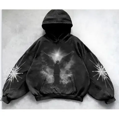 Autumn Winter Dark Streetwear Hoodie for Men Loose Fit Sports Sweatshirt with Kangaroo Pocket Men's and women's Anime Hoodie