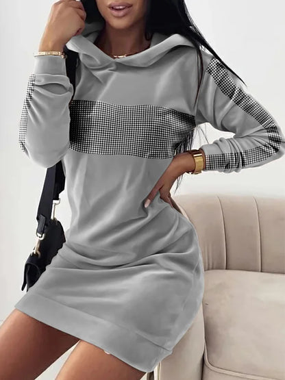 Women Long Sweater Dresses LOVE Print Hooded Loose High Collar Sweatshirts Long Sleeve Pullover Fall Winter Y2K Street Style Top