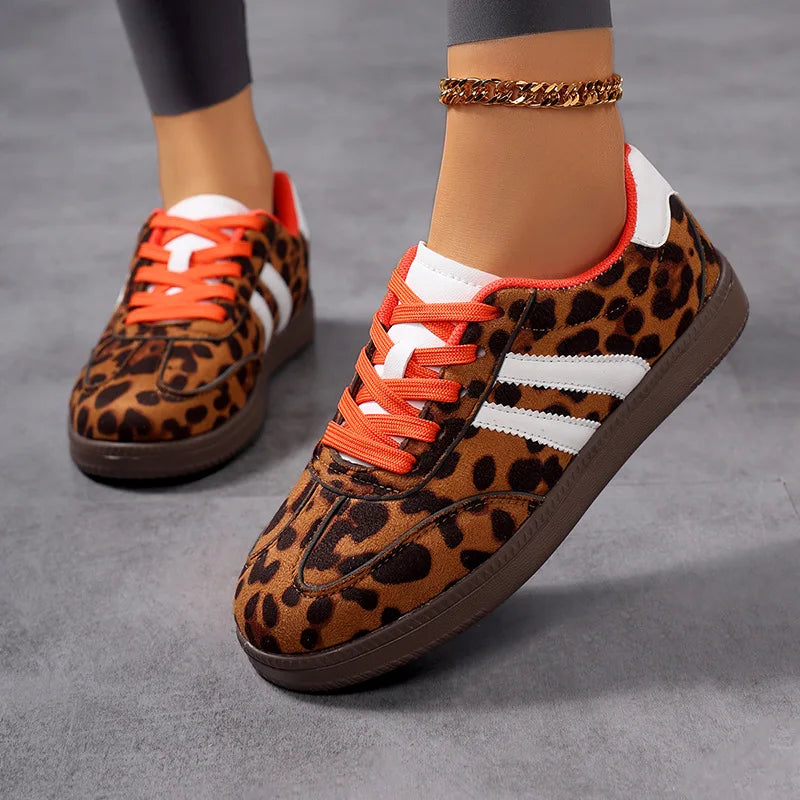 Sneakers Women 2025 New Fashion Outdoor Lace-up Leopard Casual Shoes Female Lightweight Comfortable Non Slip Flat Shoes