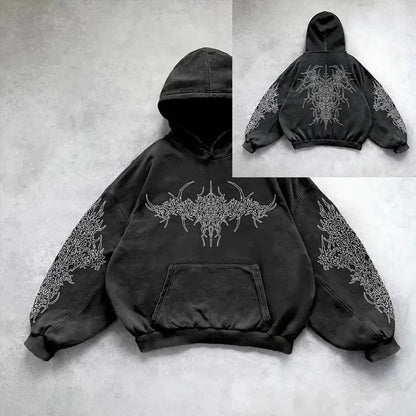 Autumn Winter Dark Streetwear Hoodie for Men Loose Fit Sports Sweatshirt with Kangaroo Pocket Men's and women's Anime Hoodie